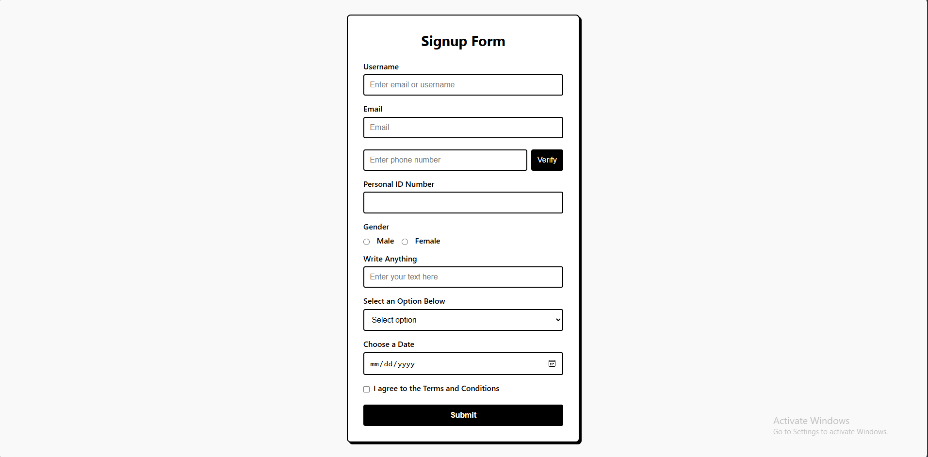 Interactive Form Validator Screenshot
